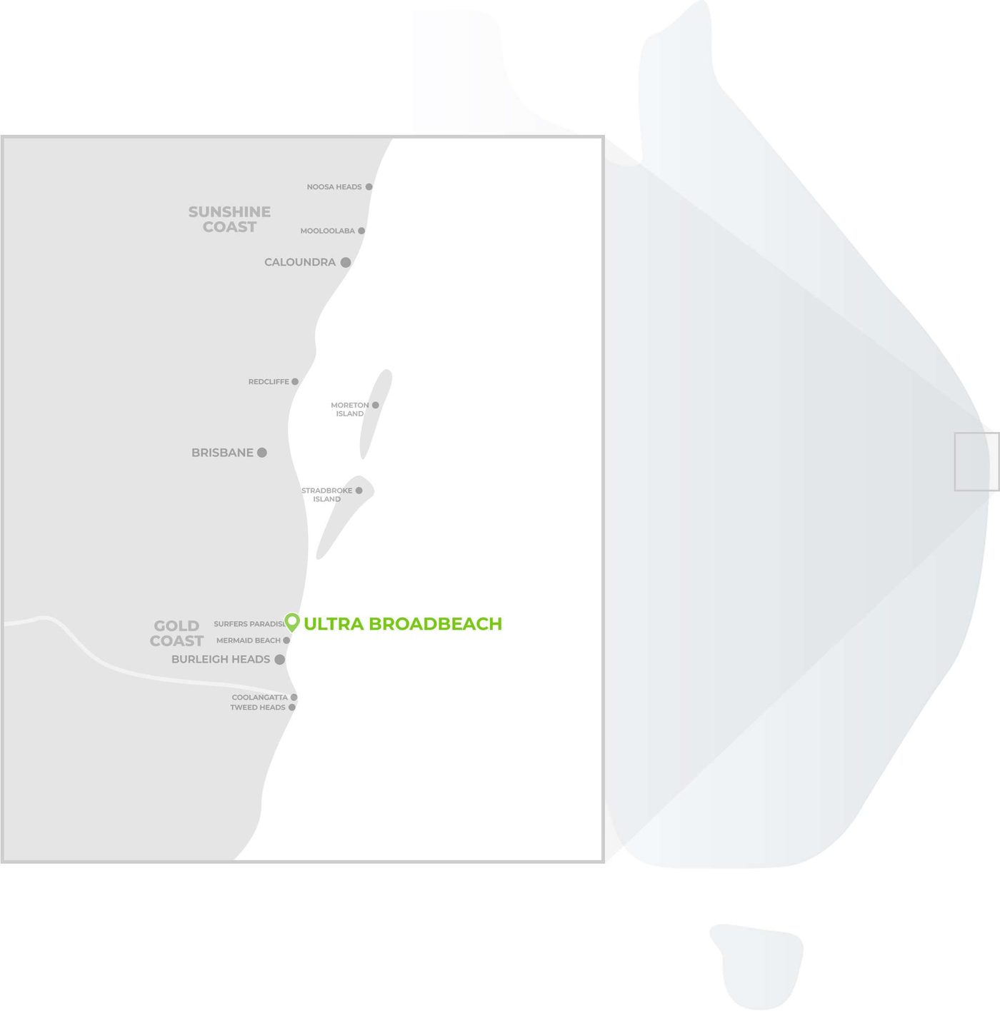 Map showing Ultra Broadbeach location in Broadbeach, Gold Coast — close to beach, Pacific Fair, and The Star